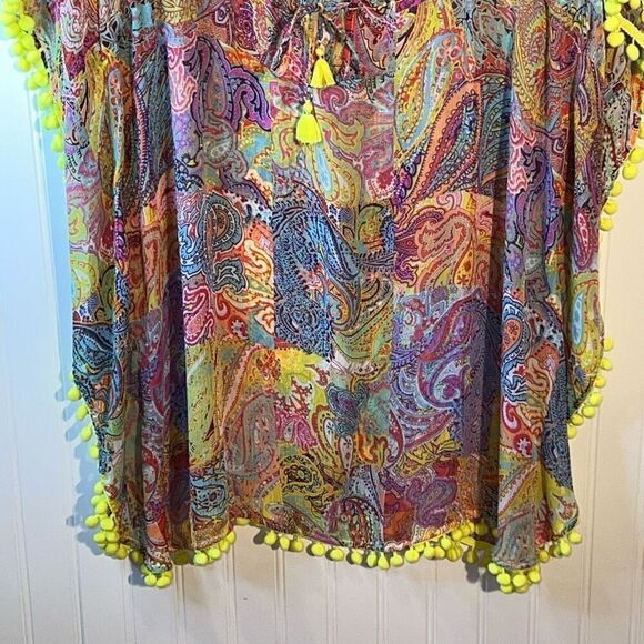 BLEU ROD BEATTIE Beach Cover Up Women’s Size Large Multicolor PomPom Fringed - Picture 3 of 7